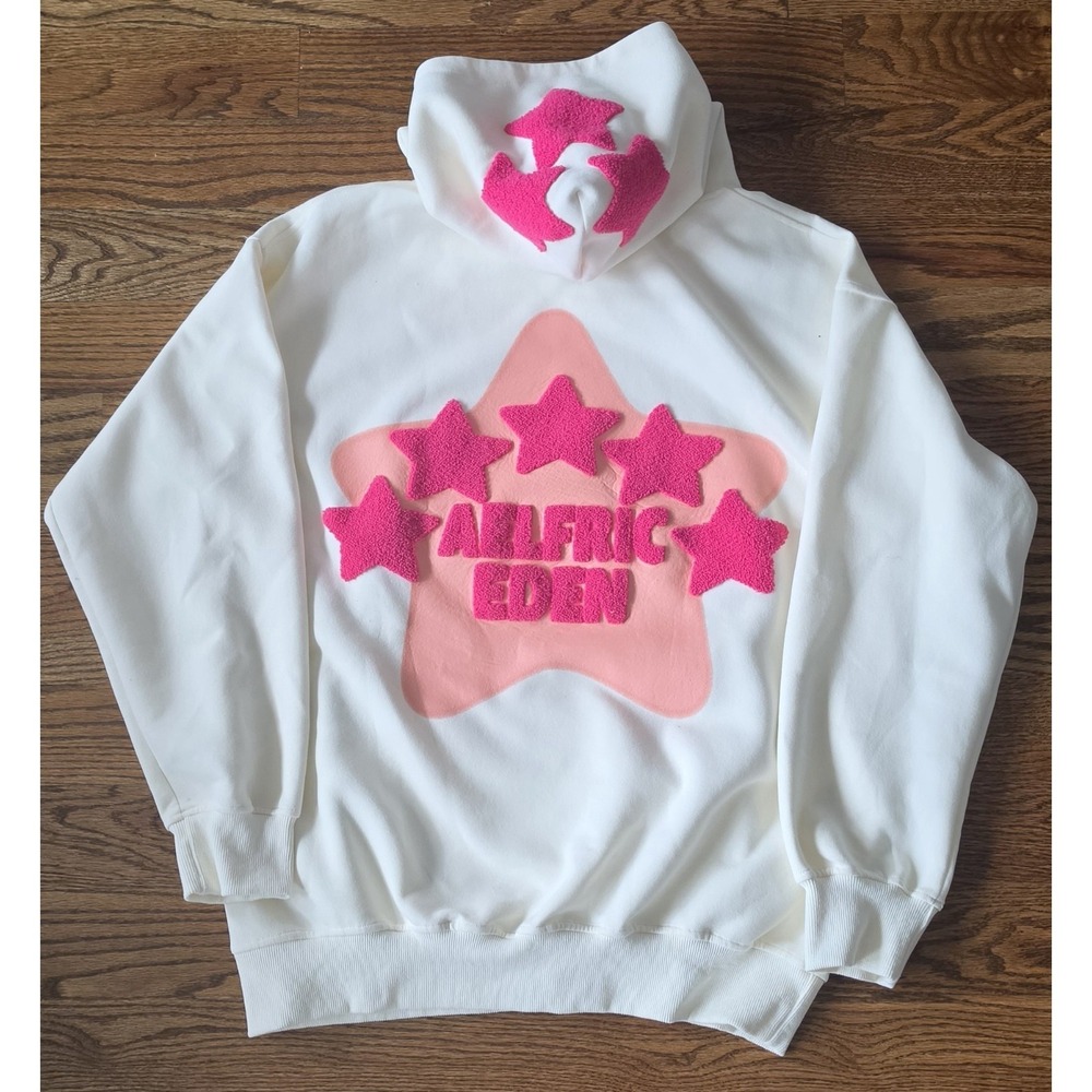 Aelfric Eden Hoodie Womens small  Cream Embroidered Star Fleece Pullover France